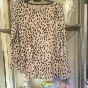 Chico's Tan and Black Spotted Jersey Top